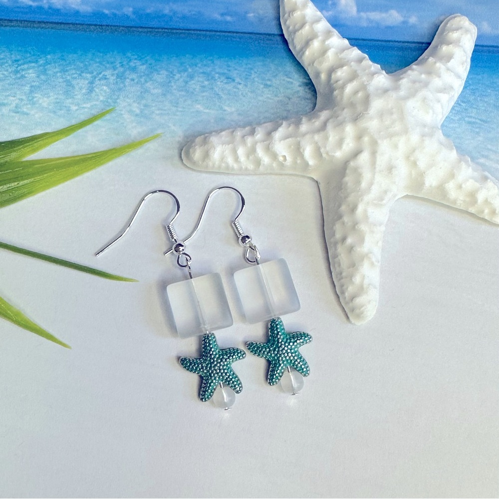3/$25 Green Starfish Silver Earrings